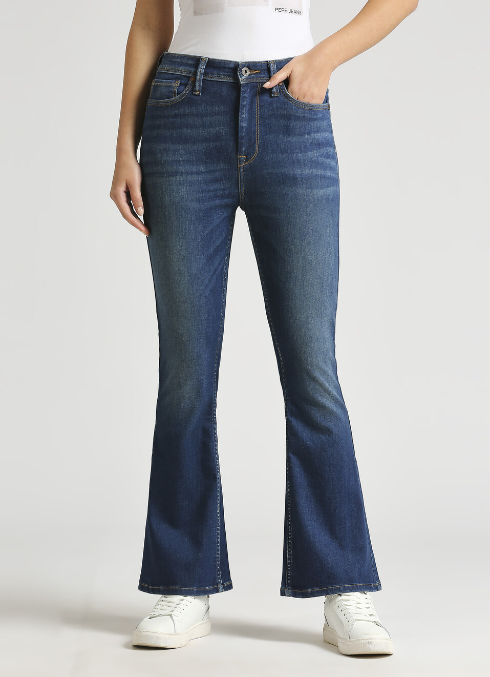 Dion Dark Blue High Waist Flare Powerflex Jeans, , large image number 1