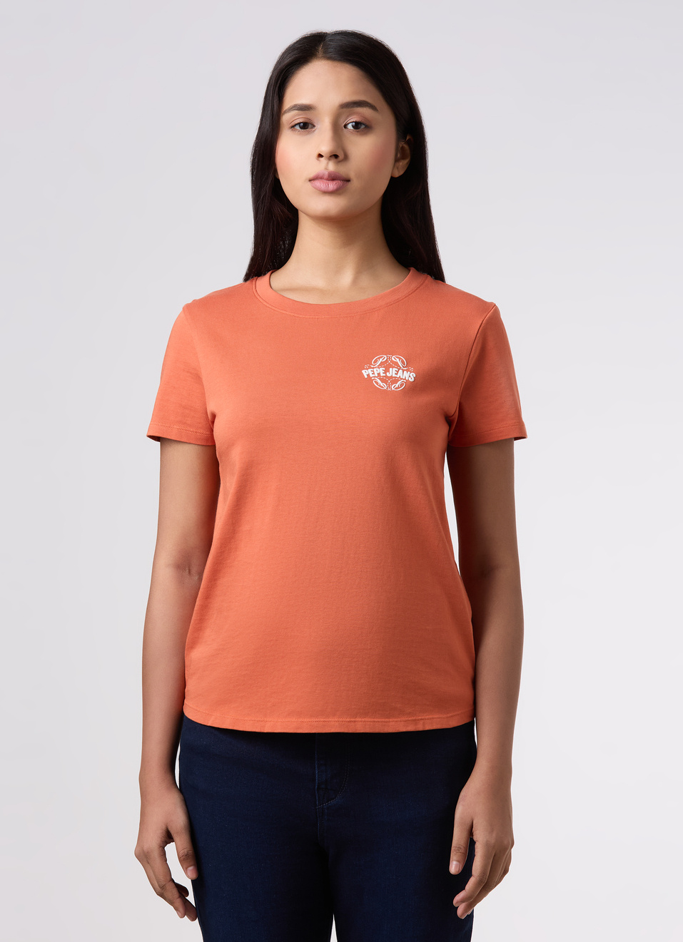 Women Orange Placement Print T-shirt, , large image number 1