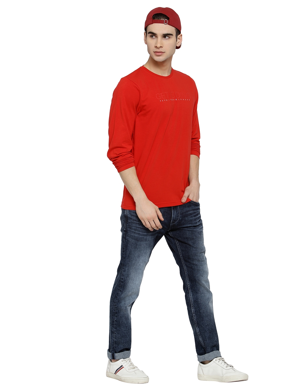 Twinstar Solid Round Neck Tees With Placement Print, , large image number 3