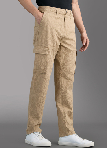 Men Khaki Striped Mid Rise Cargo Pants