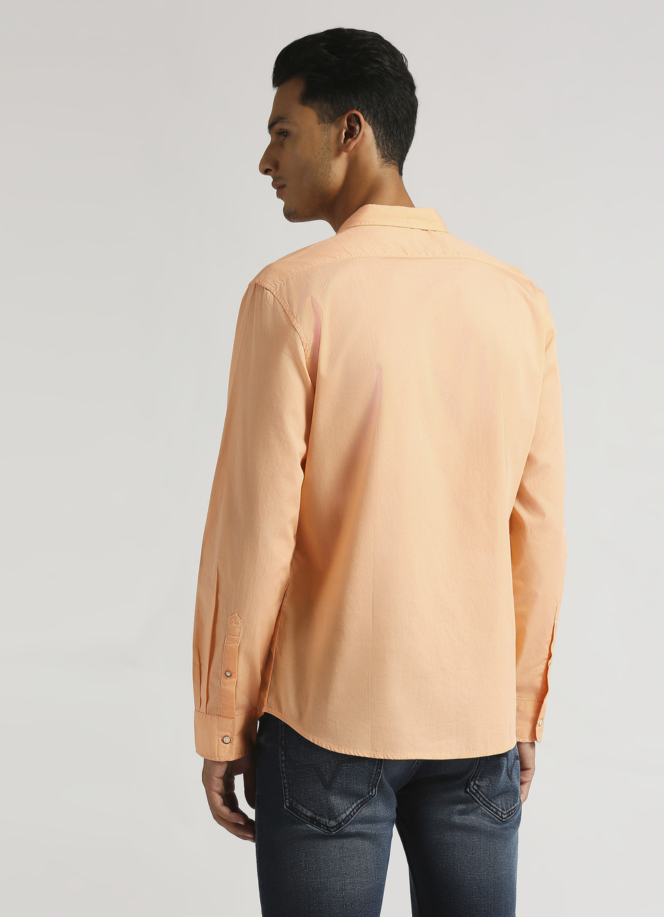 Peach Solid Single Pocket Long Sleeve Shirt, , large image number 1
