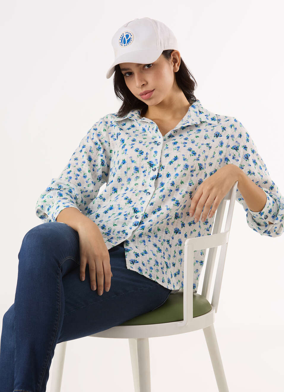 Women White Floral Print Regular Full Sleeve Shirt, , large image number 0