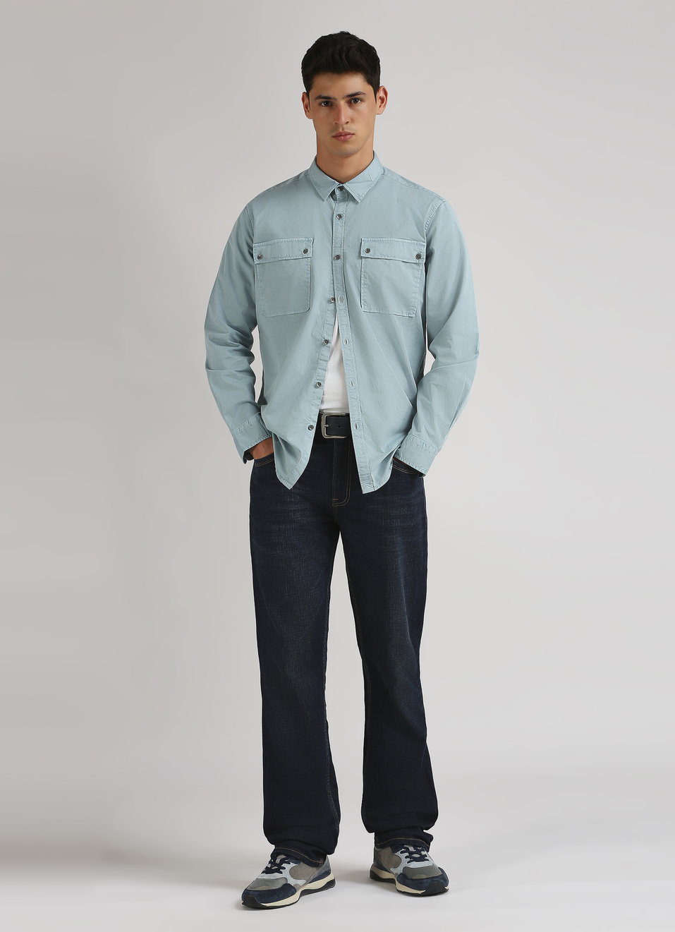 Teal Twill Dual Pocket Long Sleeve Shirt, , large image number 5