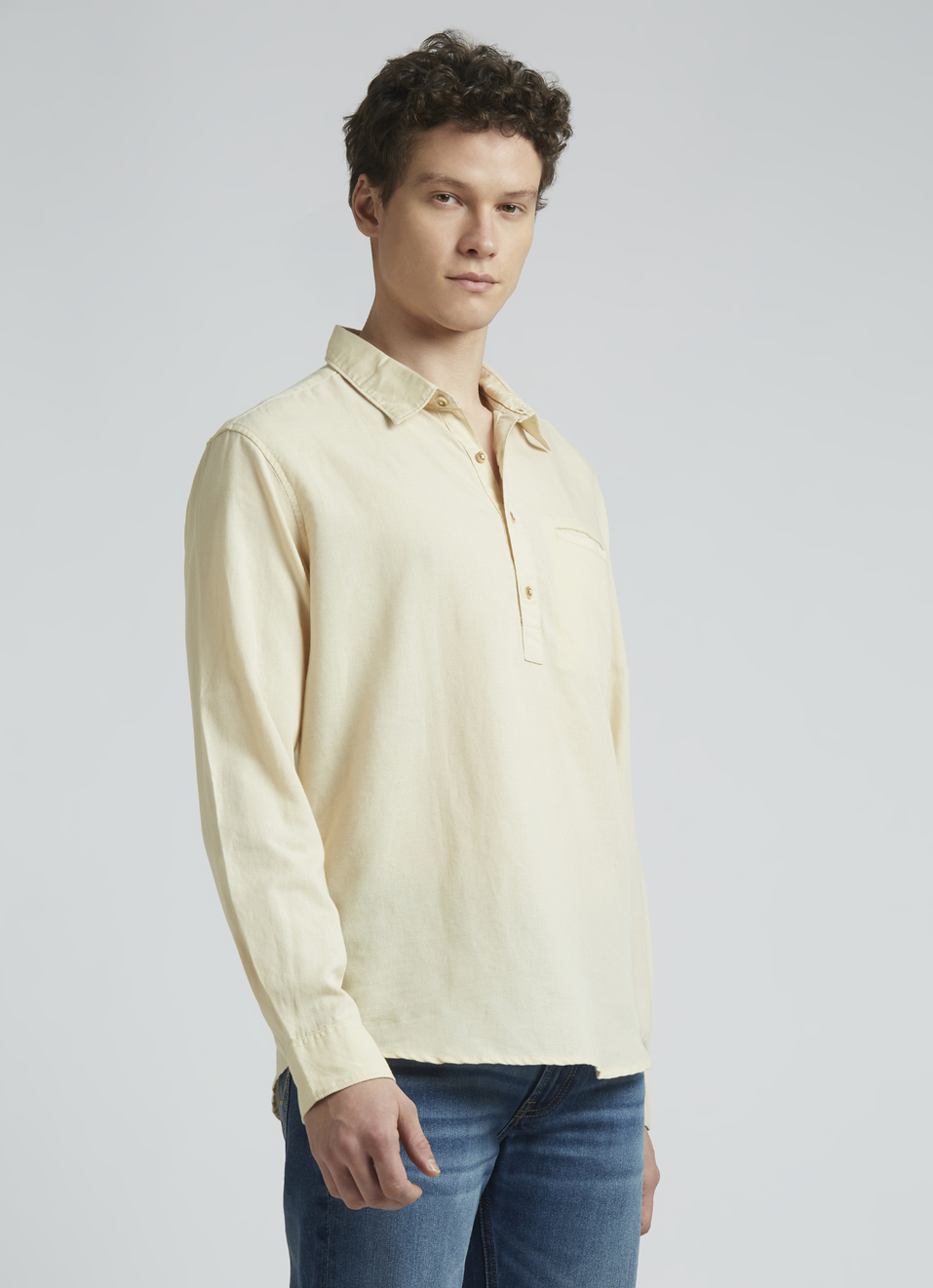 Beige Half Placket Full Sleeve Shirt, , large image number 3