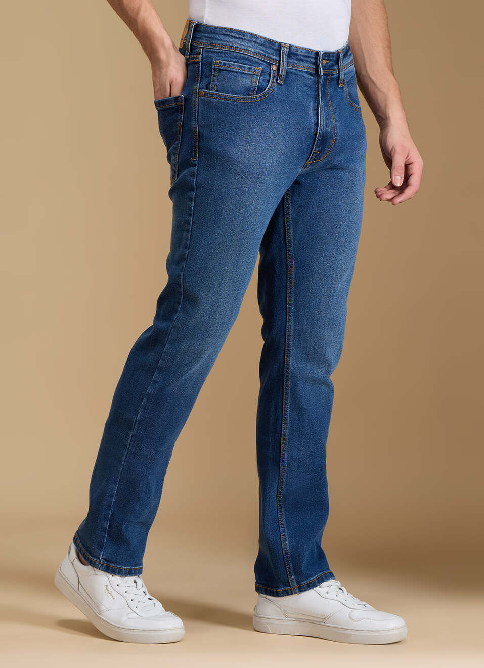 Men Blue Mid Rise Straight Fit Jeans, , large image number 0