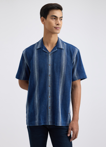 Men Indigo Stripe Short Sleeve Shirt