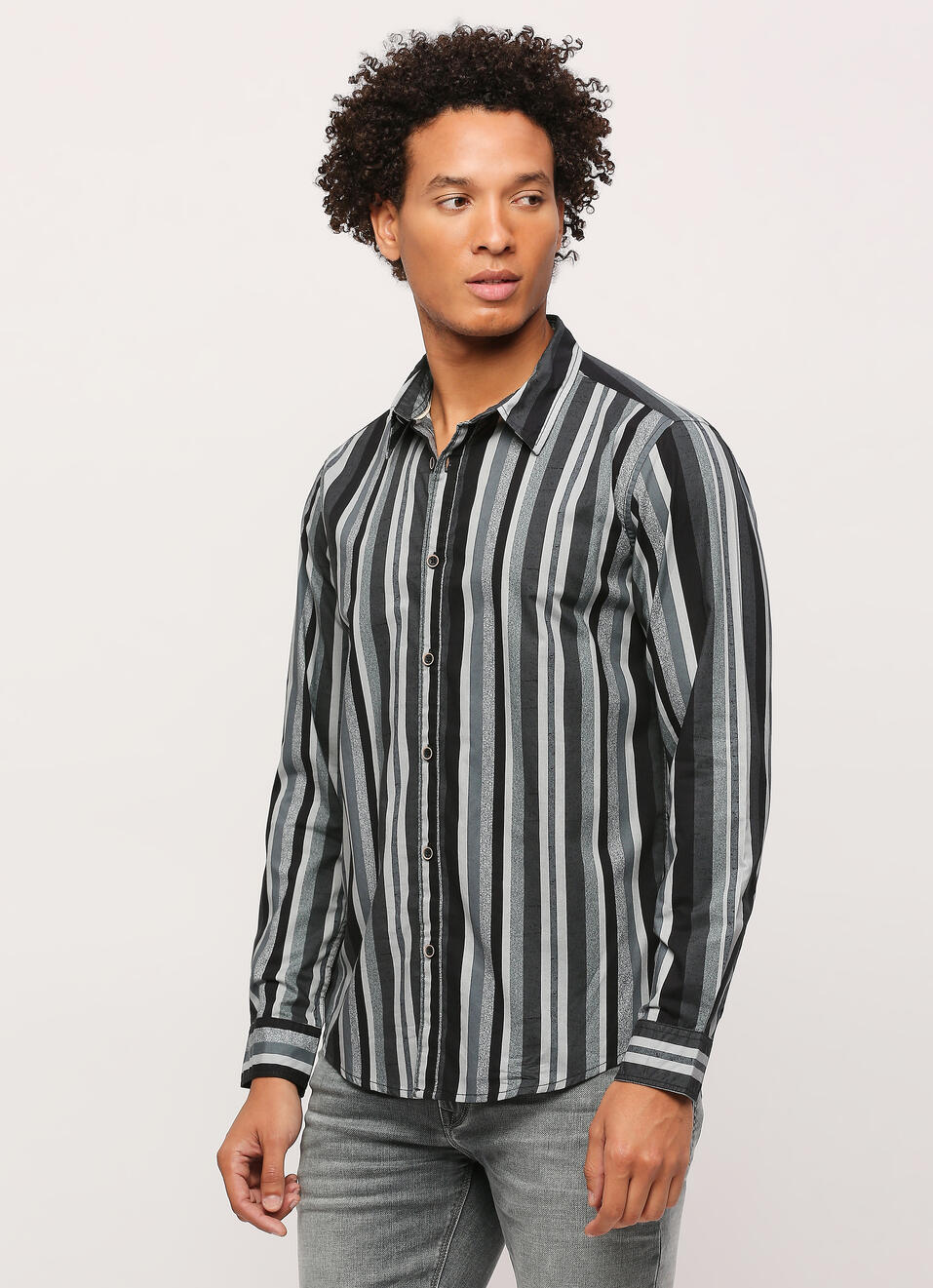 Grey Striped Full Slevee Shirt, , large image number 3