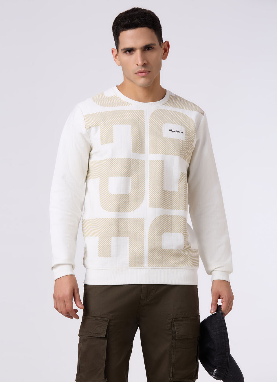 Men White Logo Print Regular Fit Sweatshirt, , large image number 0