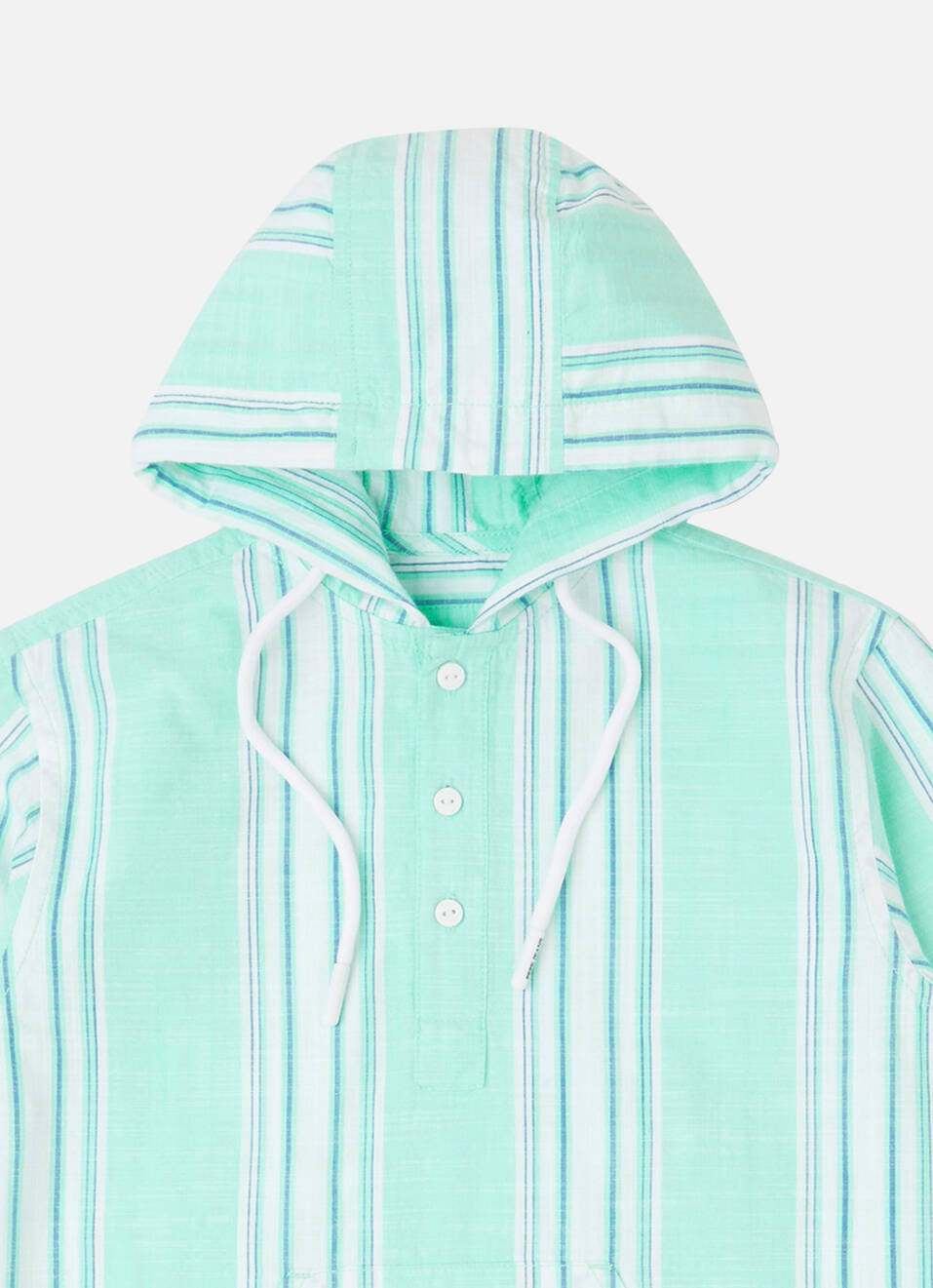 Boys Aqua Stripes Hooded Kangaroo Pocket Long Sleeve Shirt, , large image number 2