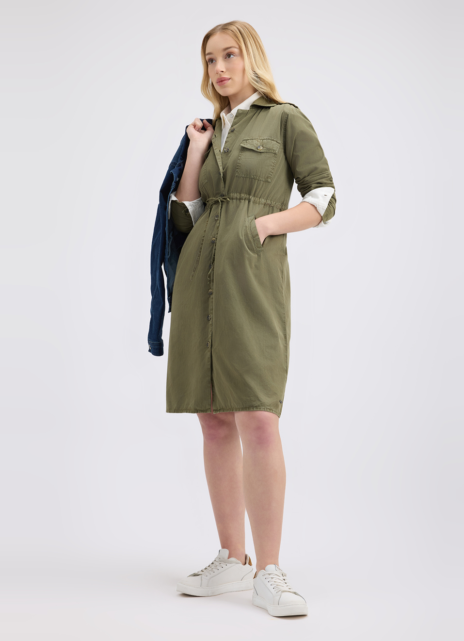 Women Green Overdyed Flap Pocket Utility Dress, , large image number 0