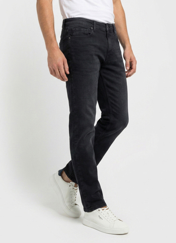 Men Black Clean-look Straight Fit Stretch Jeans