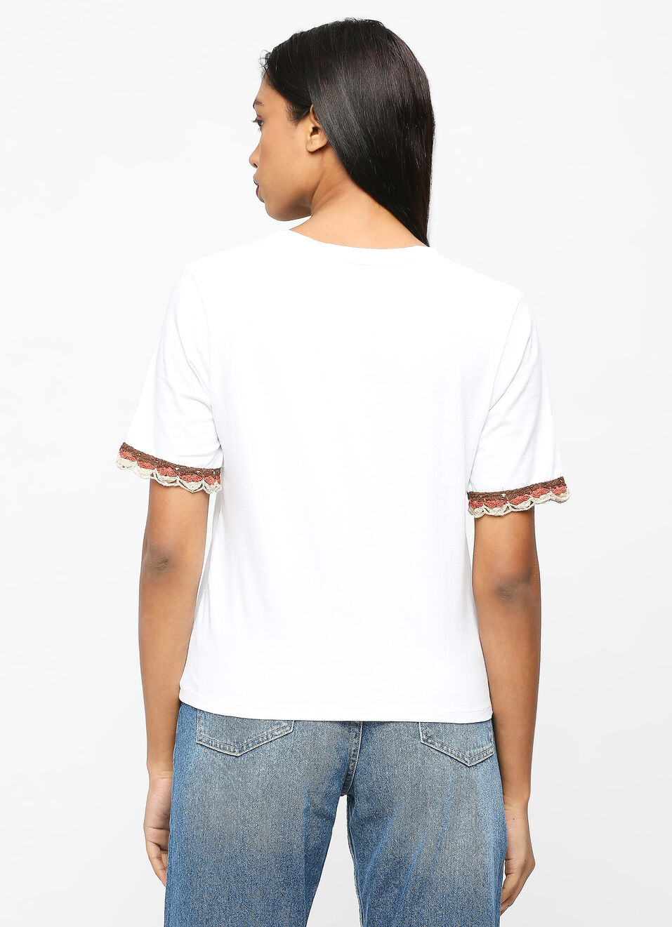 White Lace Detail Short Sleeve T-shirt, , large image number 2
