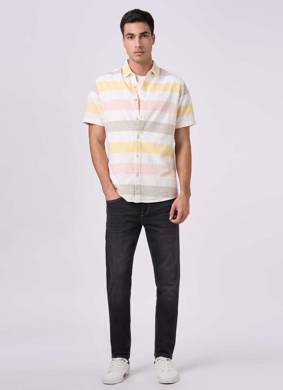 Men White Striped Shirt, , large image number 5