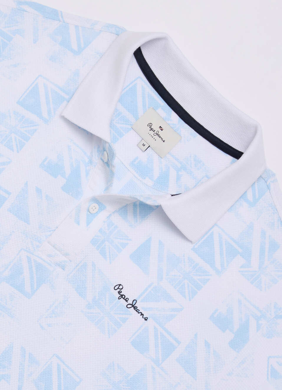 Men White Printed Polo Collar T-shirt, , large image number 6