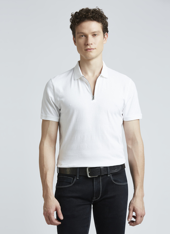 White Stripes Short Sleeve Zipper Polo