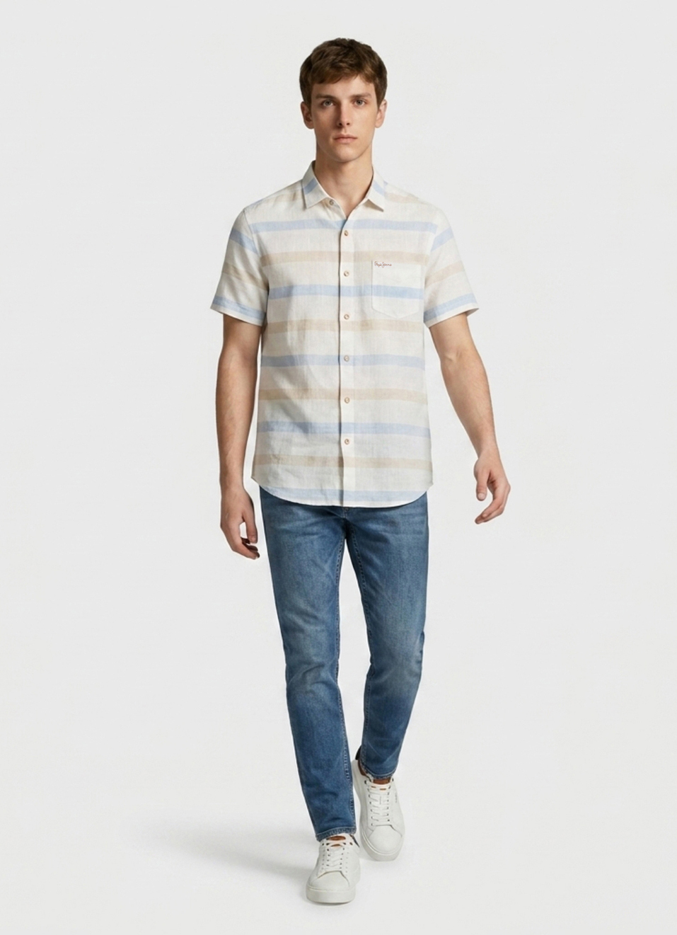 Men Blue Striped Short Sleeve Shirt, , large image number 5