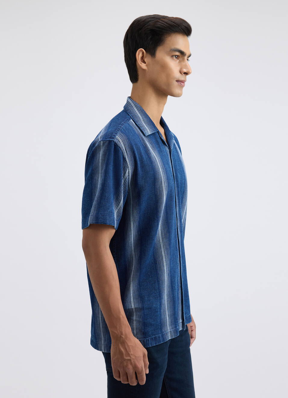 Men Indigo Stripe Short Sleeve Shirt, , large image number 3
