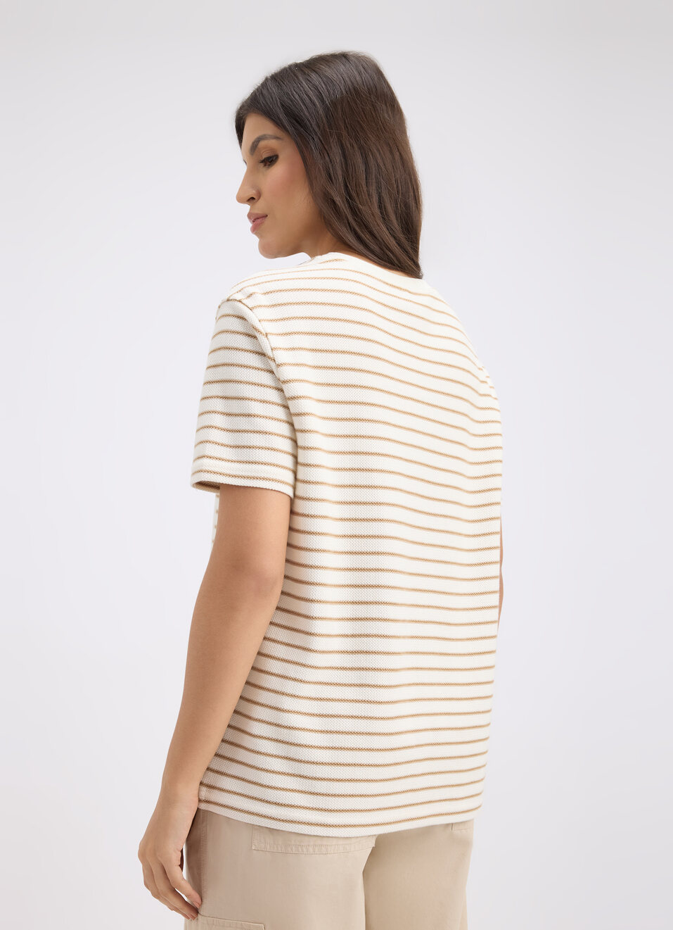 Women Beige Stripe Short Sleeve T-shirt, , large image number 2