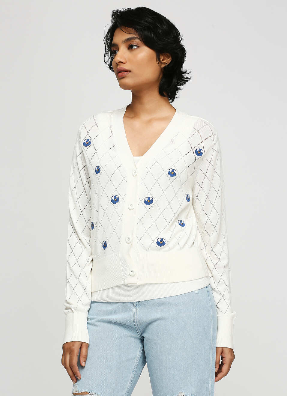 White Printed Sweater, , large image number 3