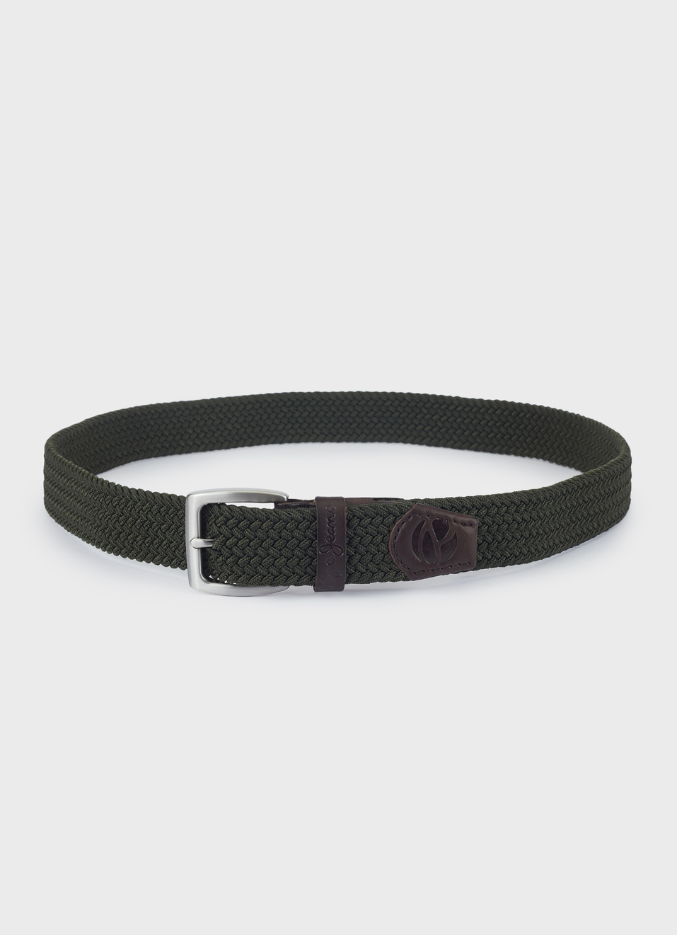 Men Braided Stretch Belt In Green With Leather Trim, , large image number 1