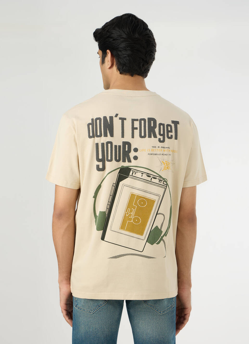 Men Light Beige Oversized Back Print T-shirt, , large image number 2