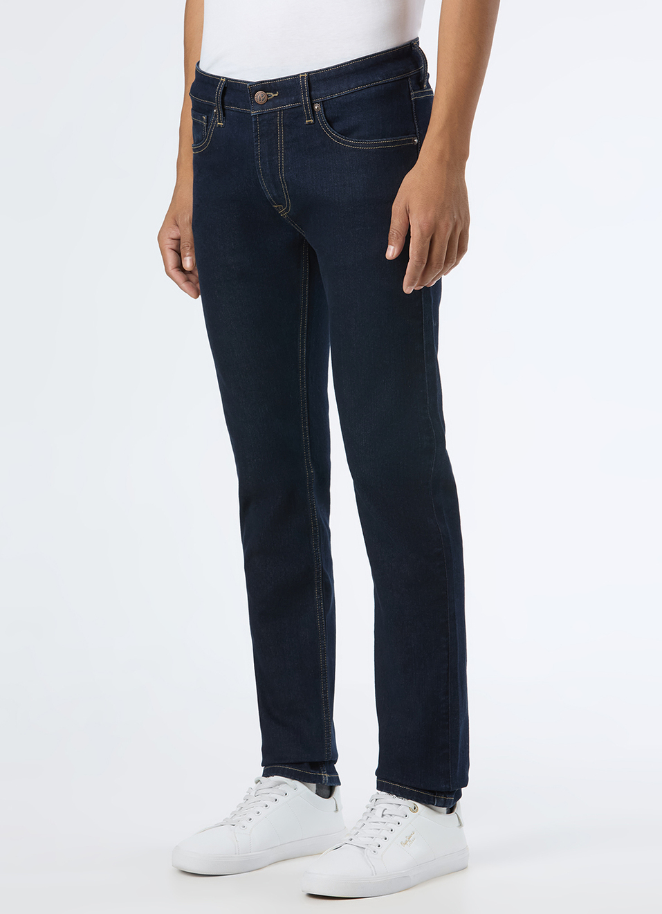 Men Dark Indigo Mid Rise Slim Fit Stretchable Jeans, , large image number 6