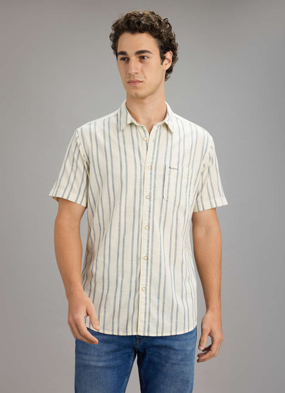 Men White Striped Shirt, , large image number 4