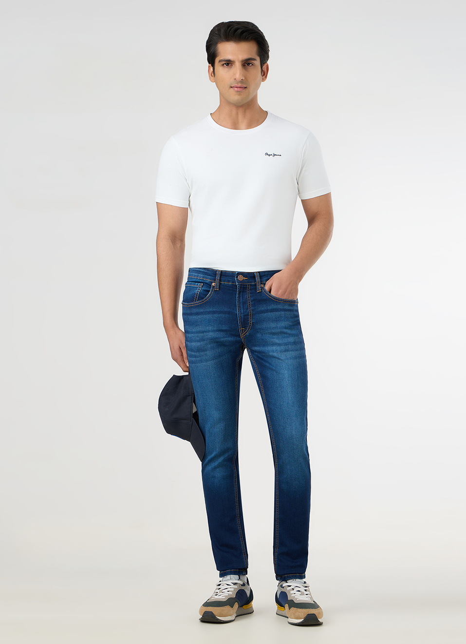Men Dark Blue Mid Rise Slim Fit Jeans, , large image number 1