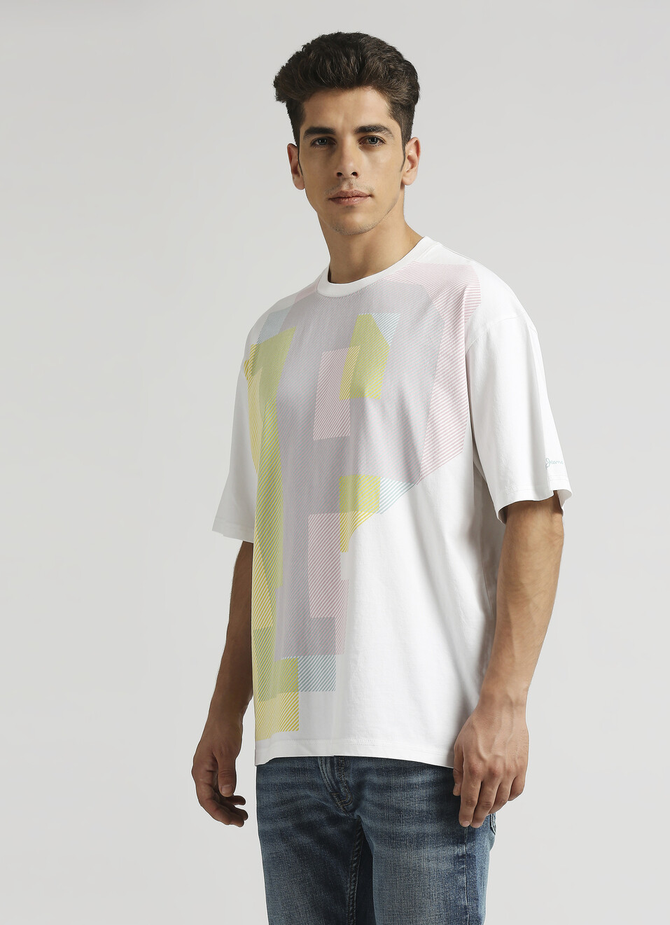 White Water Based Print Oversized Short Sleeve T-shirt , , large image number 3