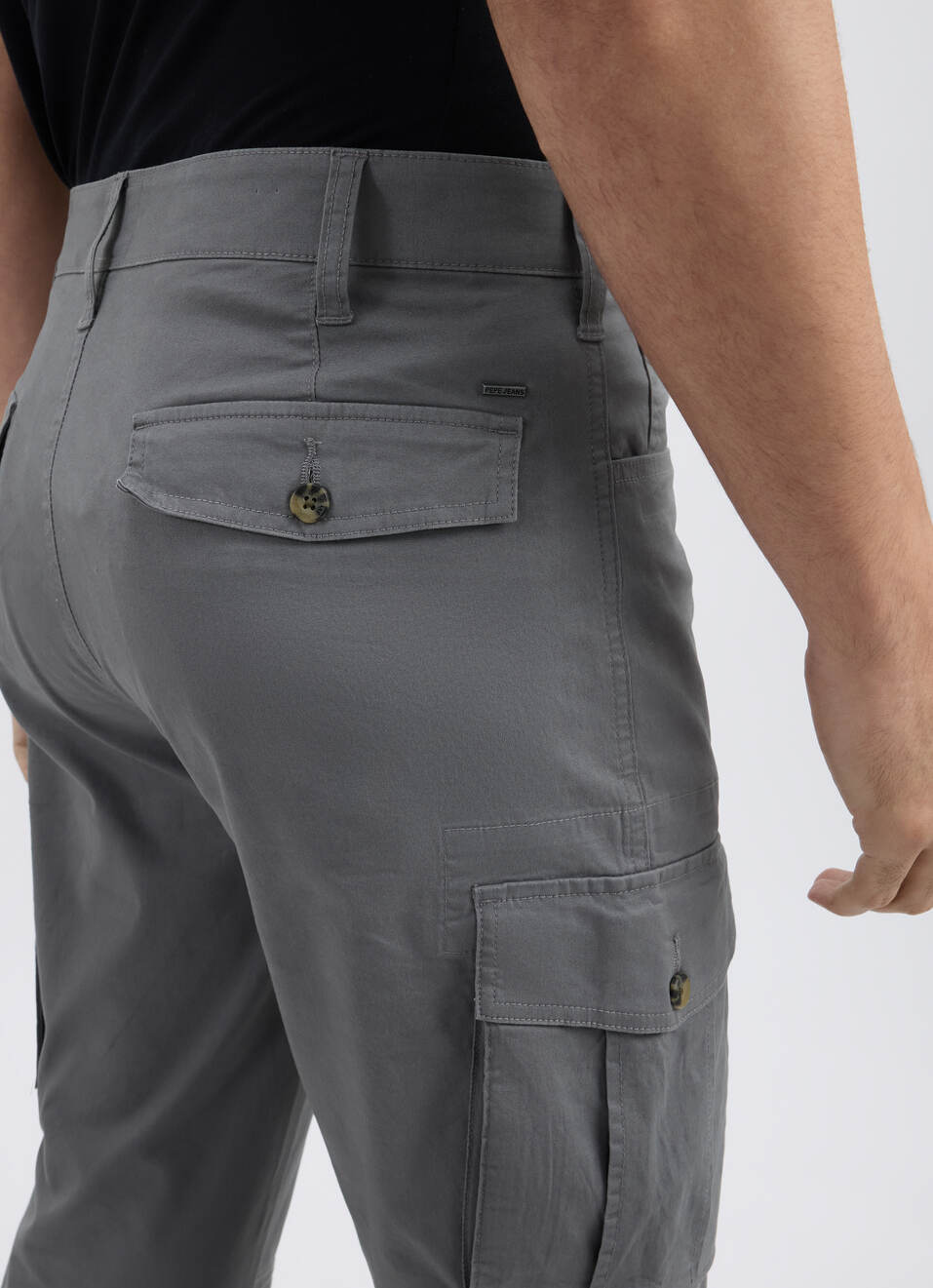 Men Grey Mid Rise Stretch Cargo, , large image number 4