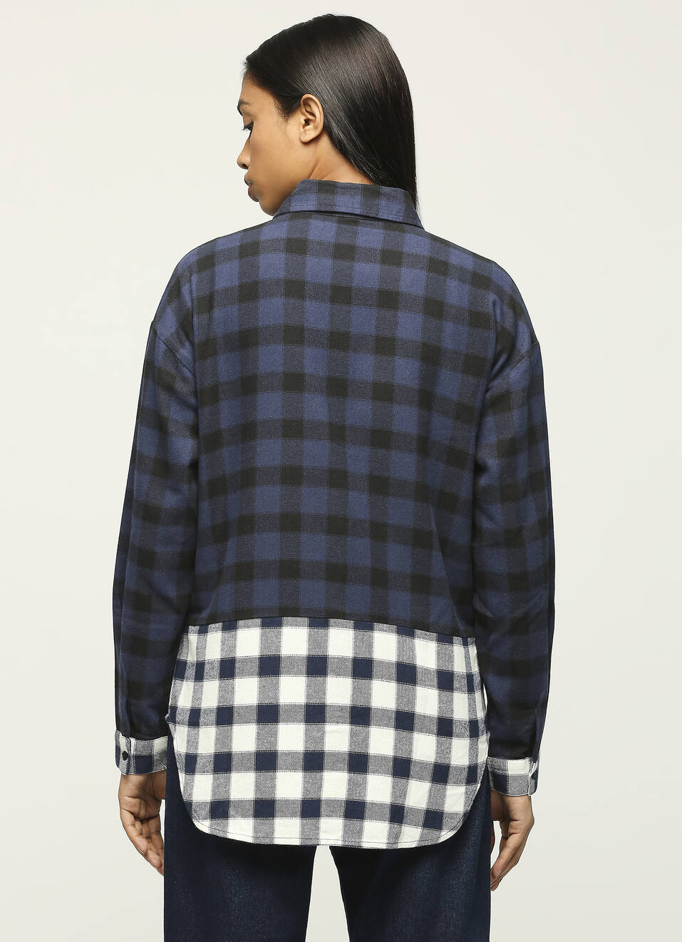 Navy Checks Colour Block Long Sleeve Shirt, , large image number 2