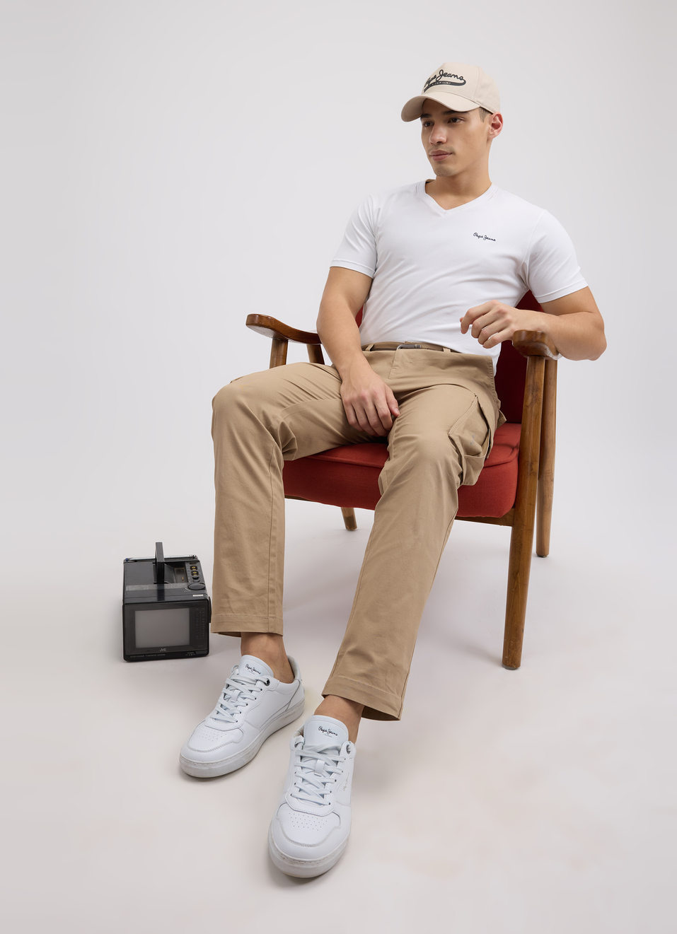 Men Ecru Mid Rise Stretch Cargos, , large image number 5