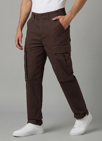 Men Brown Mid Rise Straight Fit Cargo Pants