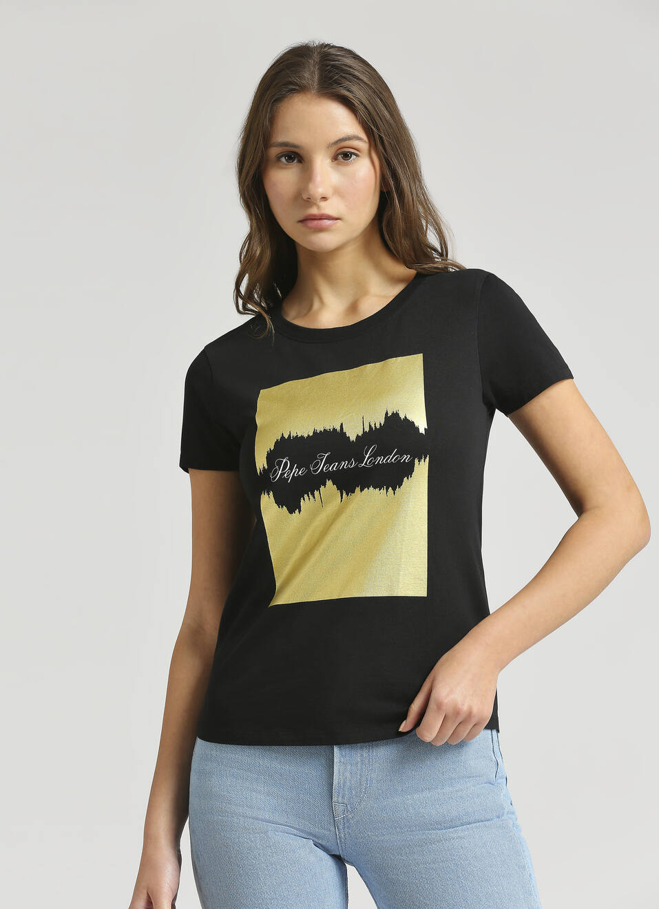 Black Foil Print Short Sleeve T-shirt, , large image number 0