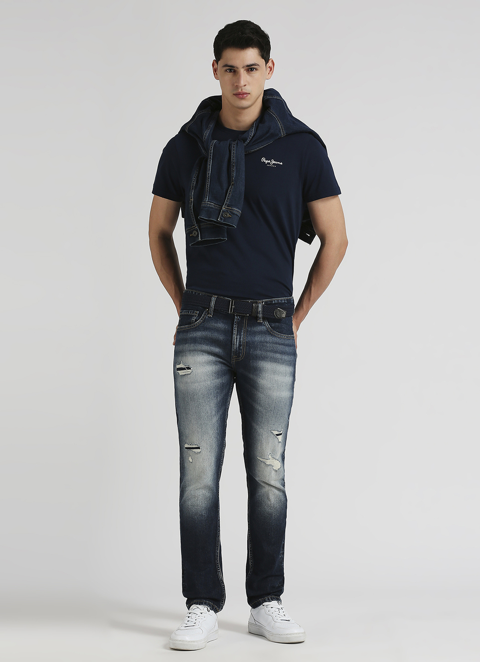 Vapour Dark Blue Low Rise Tapered Jeans, , large image number 5
