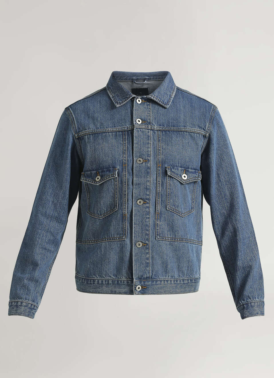 Light Blue Twill Utility Pocket Long Sleeve Trucker Jacket, , large image number 6
