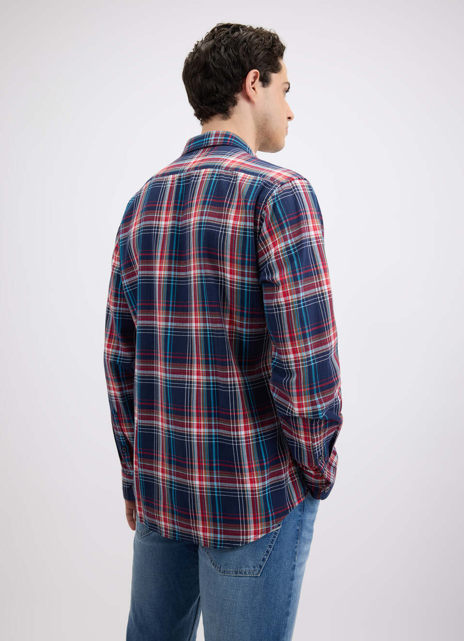 Men Navy Herringbone Check Full Sleeve Shirt, , large image number 2