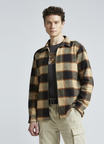 Brown Checks Full Sleeve Zipper Oversized Shirt