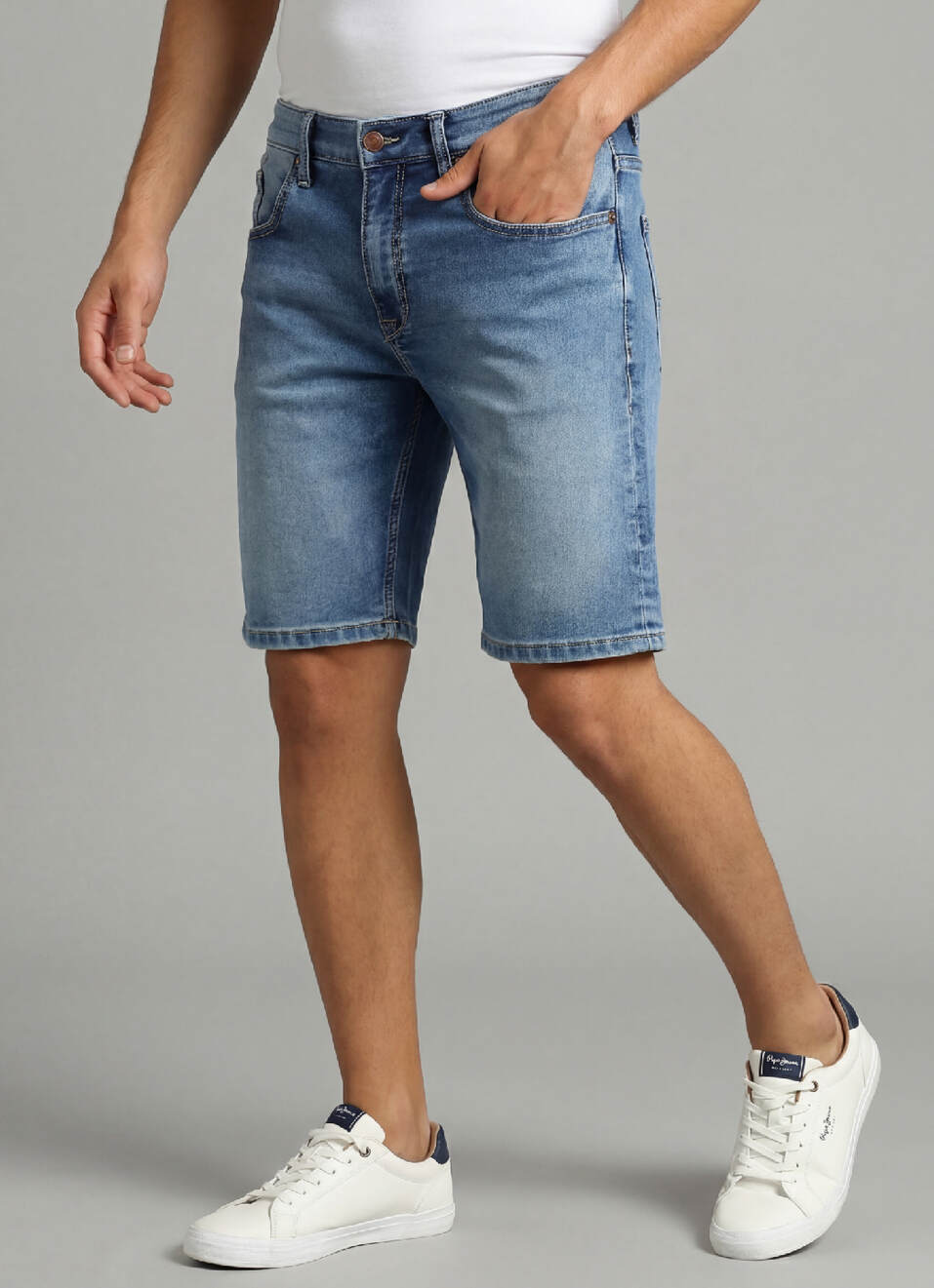 Chinox Blue Mid Rise Slim Fit Shorts, , large image number 0