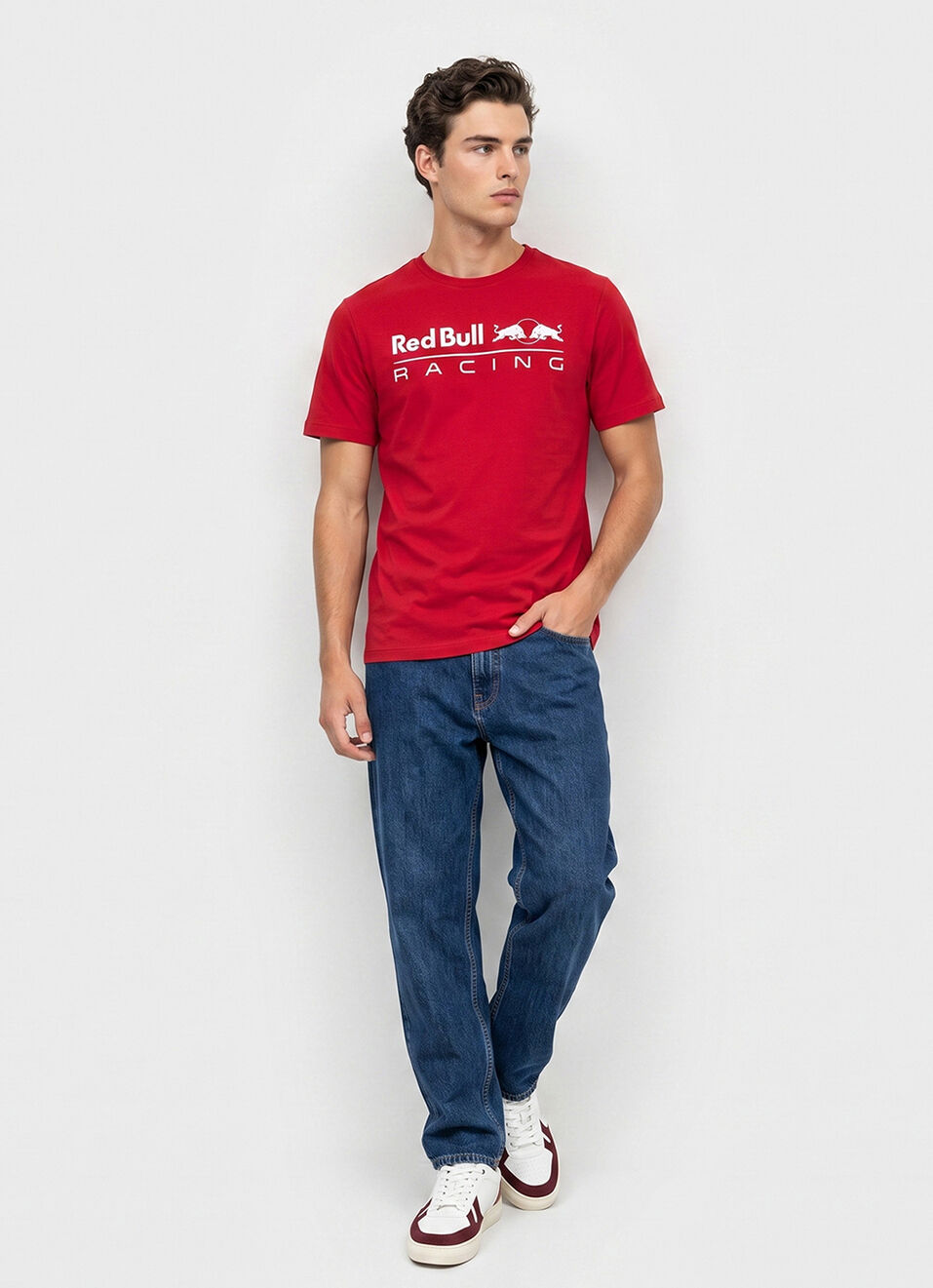 Men Red Placement Print Crew Neck T-shirt, , large image number 1