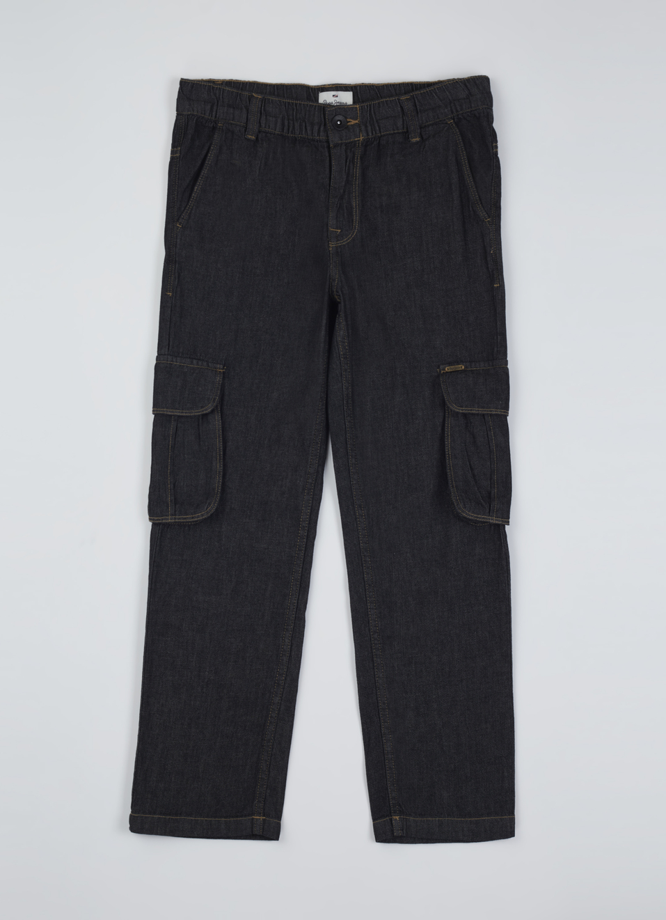 Boys Black Mid Rise Denim Cargo Pants, , large image number 0