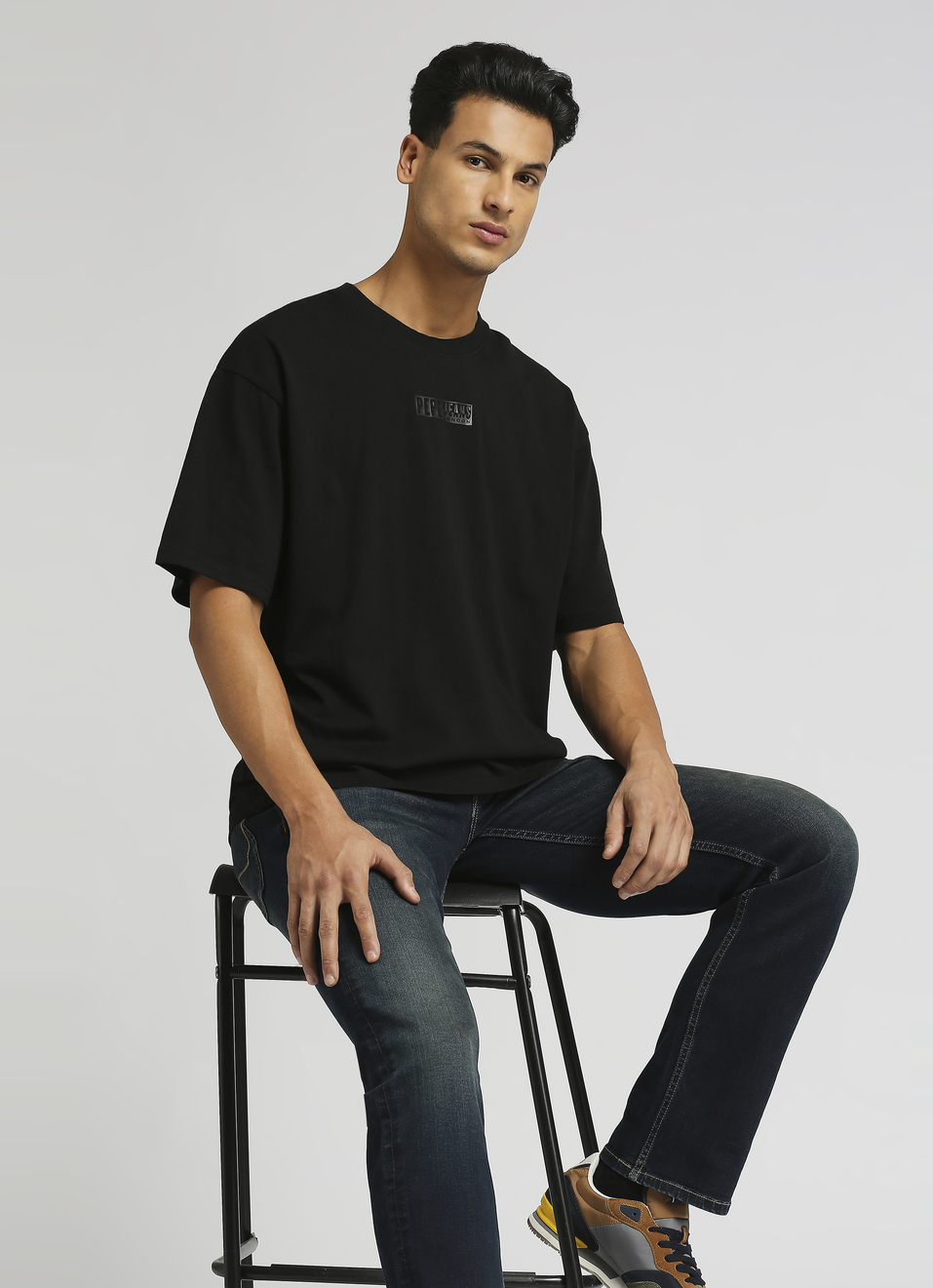 Black Logo Print Oversized Short Sleeve T-shirt, , large image number 0