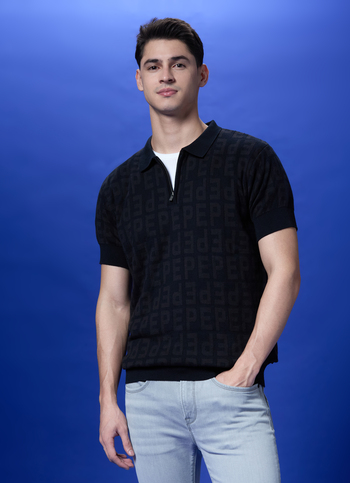 Black Short Sleeve Zipper Polo