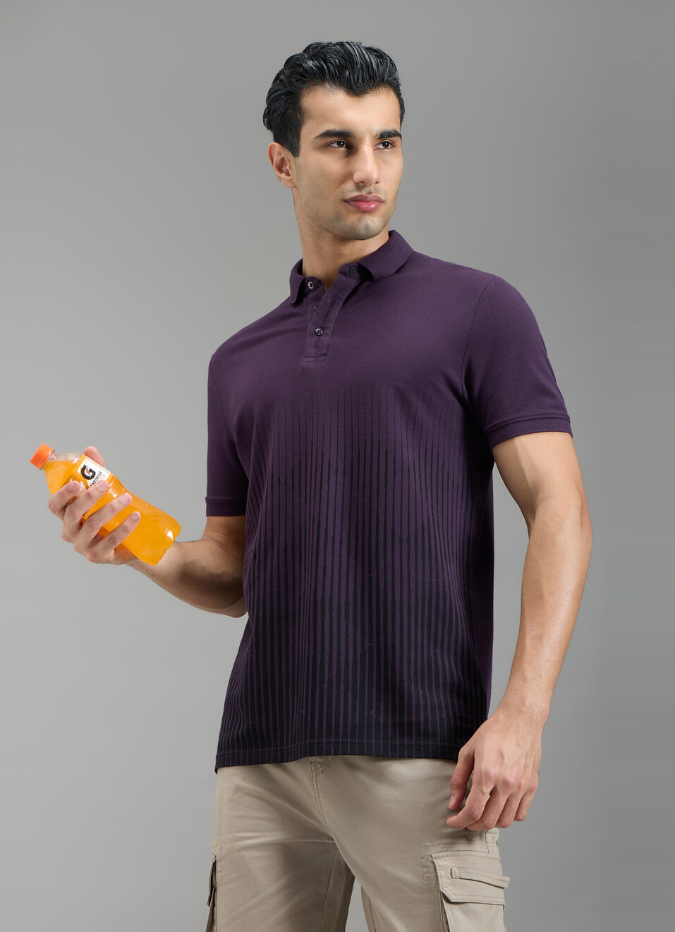 Men Purple Geometric Print Polo Collar T-shirt, , large image number 0