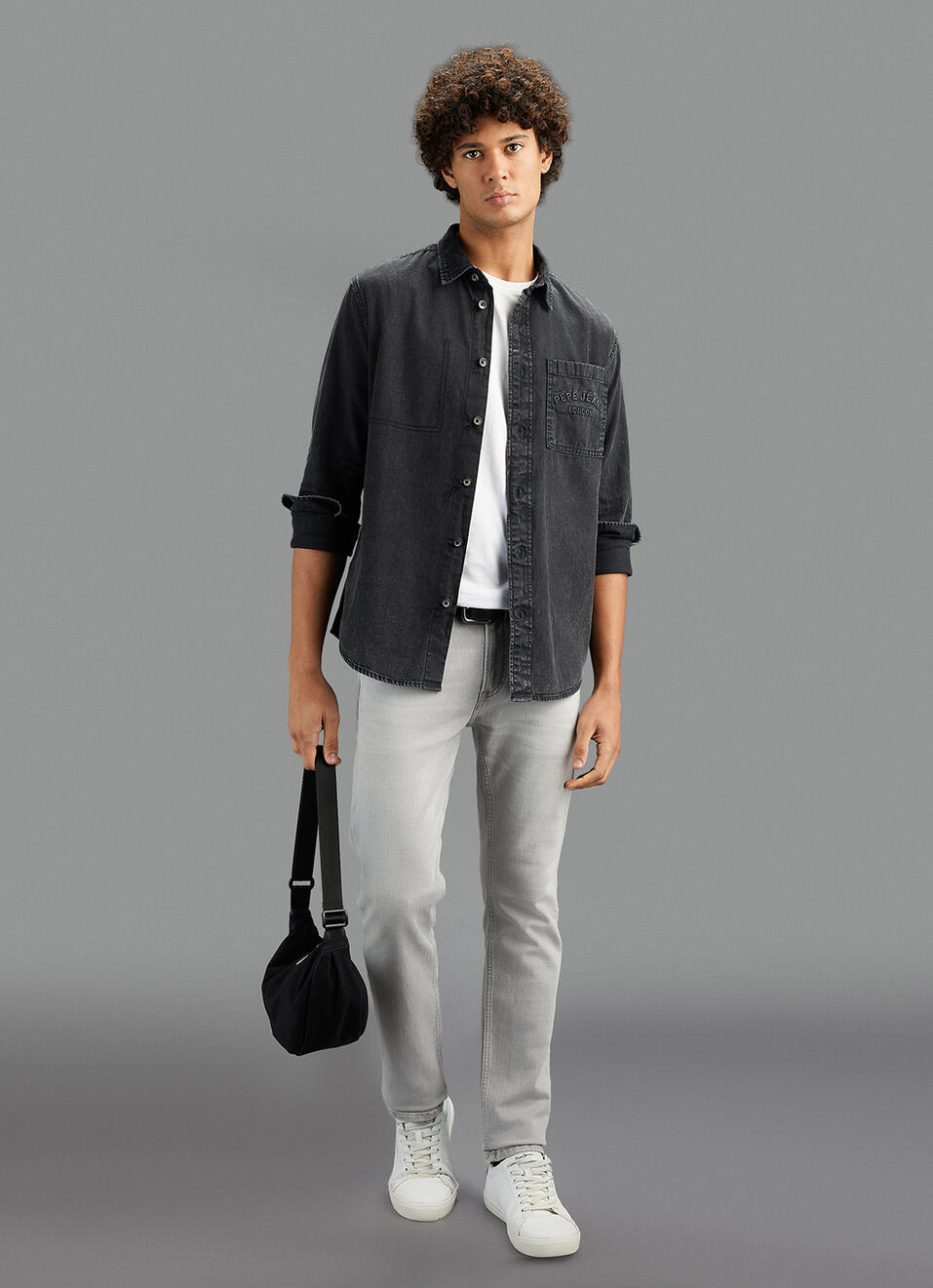 Men Black Solid Regular Fit Denim Shirt, , large image number 2