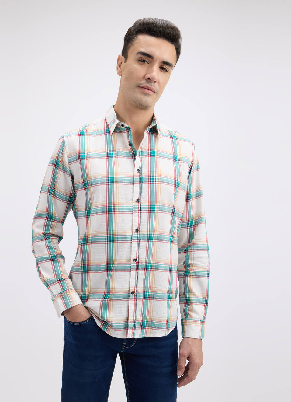 Men Green Check Full Sleeve Shirt, , large image number 1