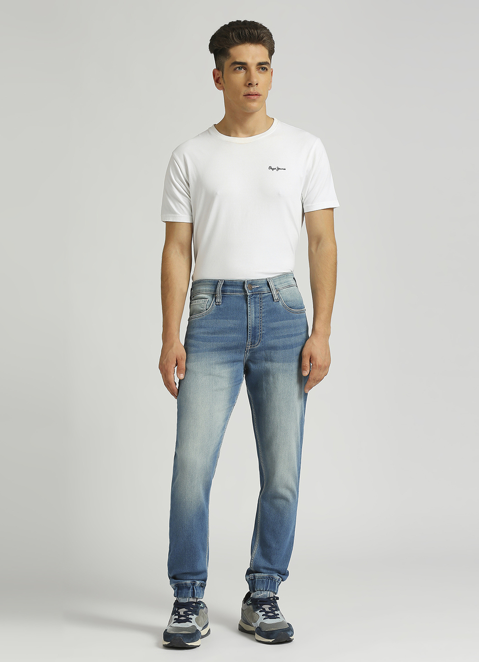 Light Blue Mid Rise Tapered Jogger, , large image number 1