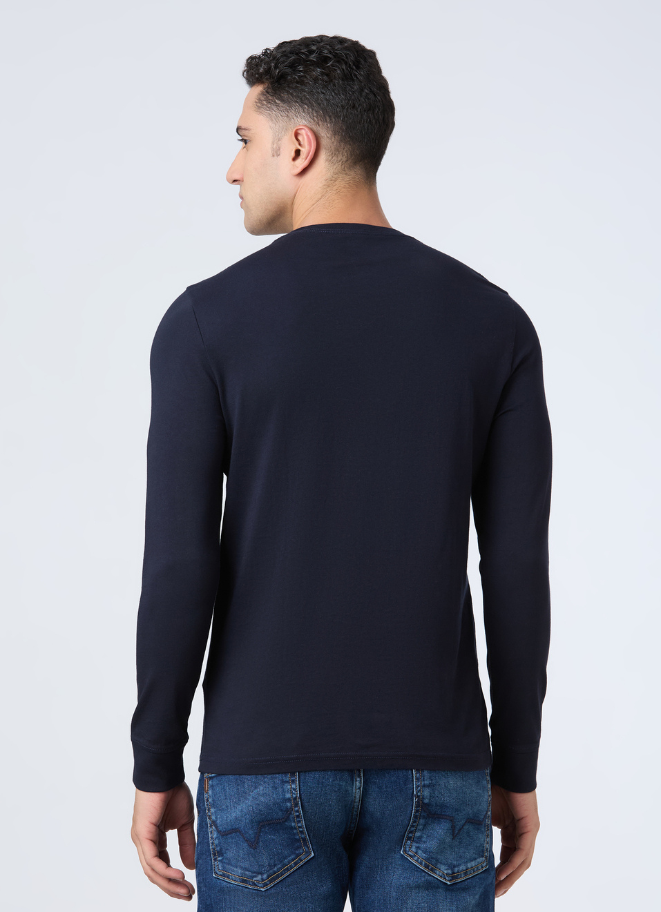 Men Navy Logo Print Full Sleeve T-shirt, , large image number 2