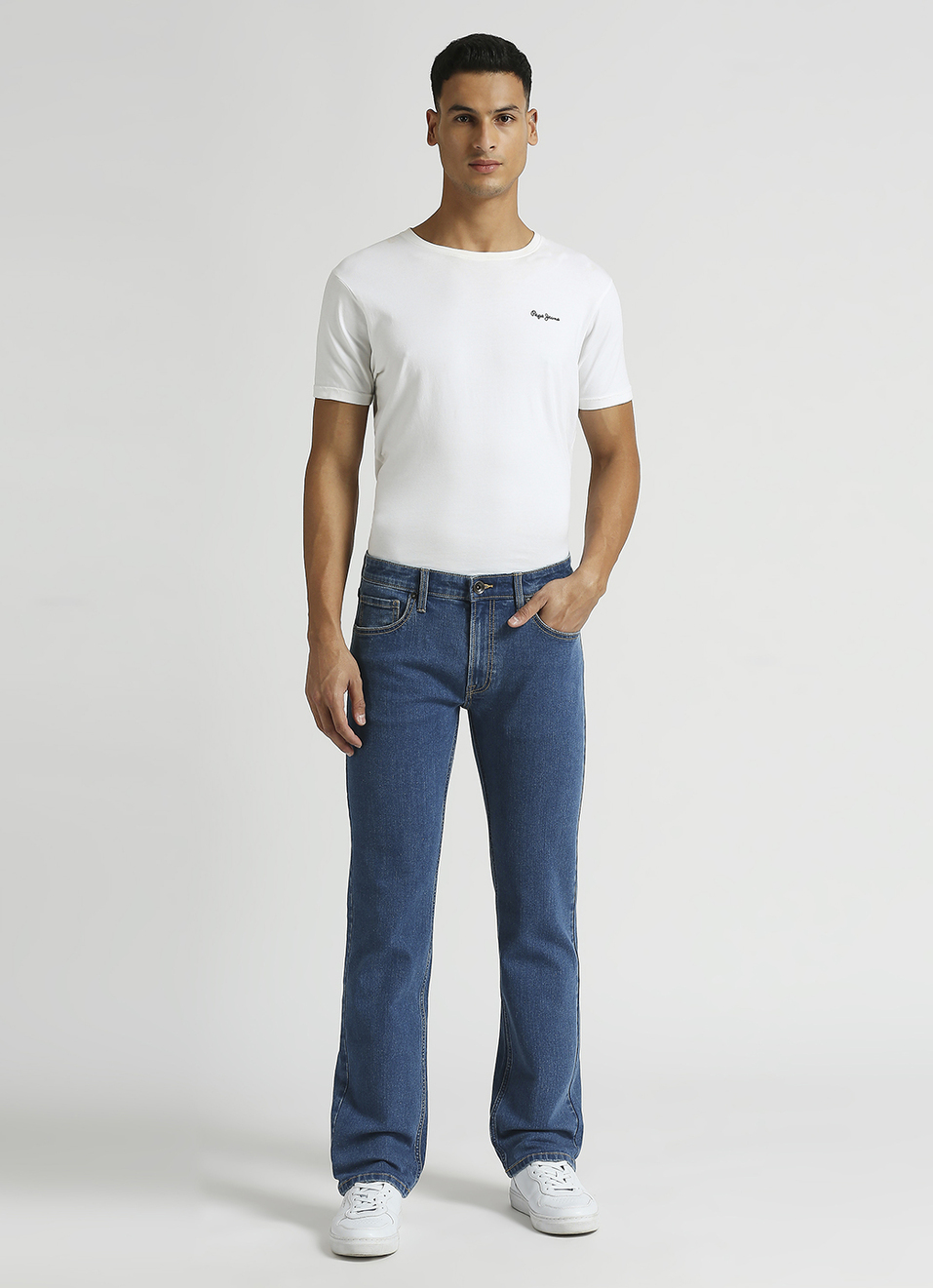 Holborne Ocean Blue Mid Rise Straight Fit Jeans, , large image number 1