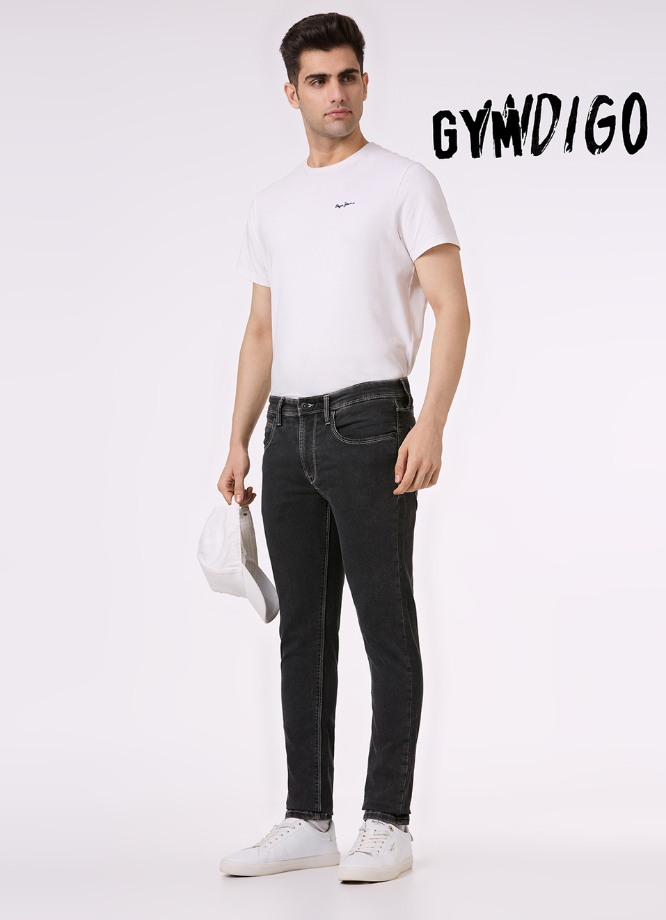 Men Black Mid Rise Slim Fit Gymindigo Jeans, , large image number 1